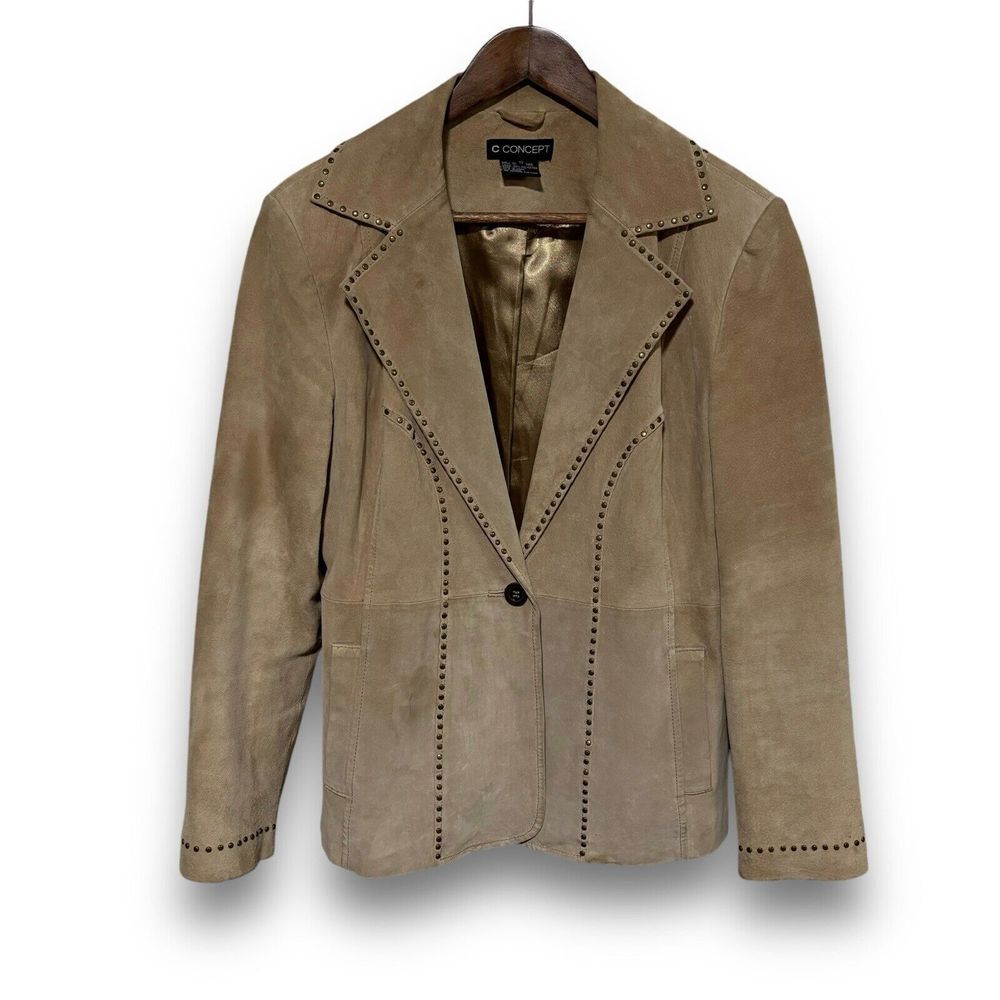 C Concept Women's Leather Blazer Coat Tan Brown Size 10‎ / 19.5 x 25